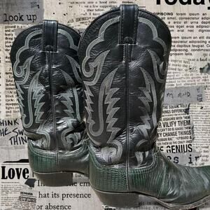 Vintage Justin green leather lizard skin cowboy boots Mens size 7.5